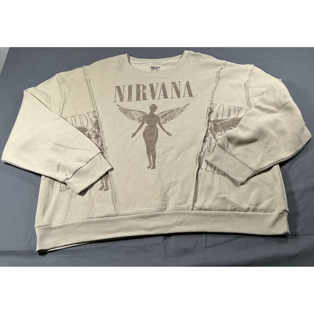 Nirvana In Utero Crewneck Sweatshirt Taupe Deconstructed Angel Graphic 3XL NEW